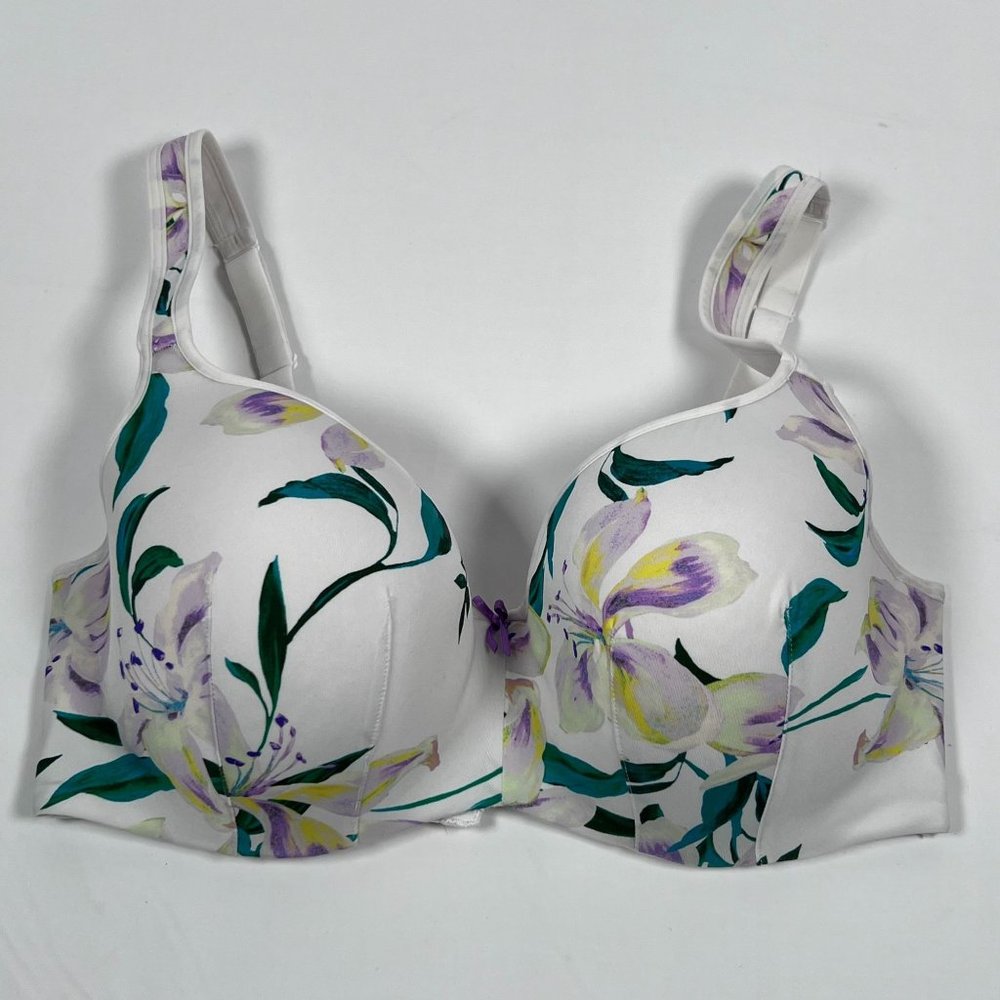 Cacique Smooth Balconette 38DDD White‎ Lily Floral Print